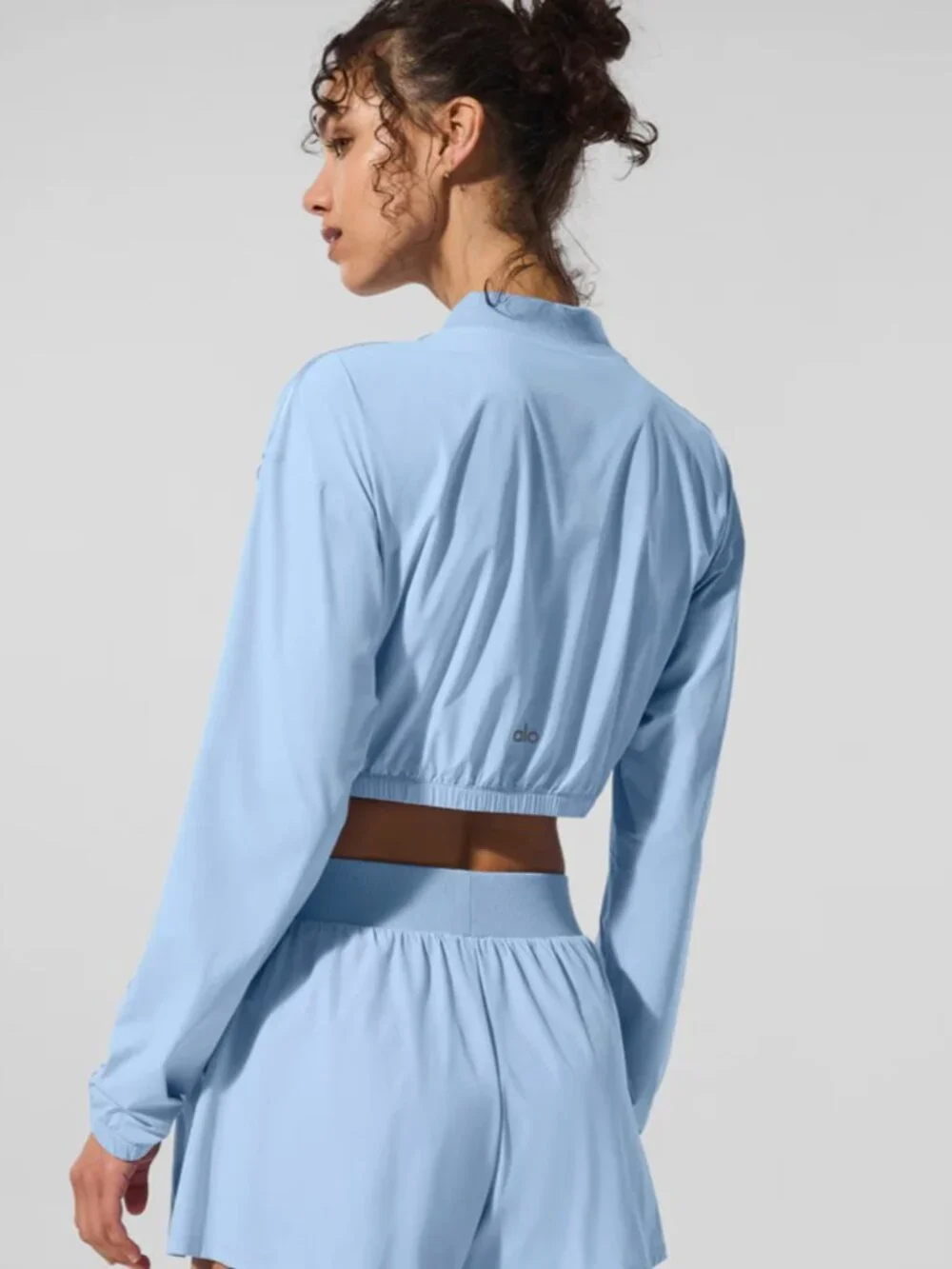 Cropped Breezy Full-Zip Cover Up， Size S, Seashell Blue